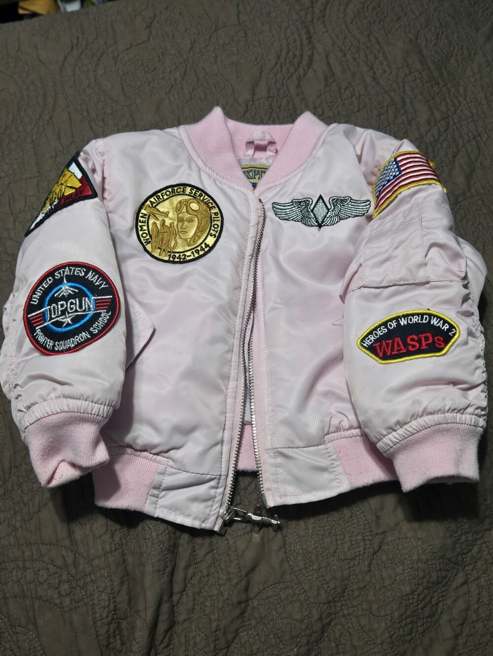 Pink Pilot Aviator Jacket Coat, Fly Girls We Served Too, toddler kids S 2T